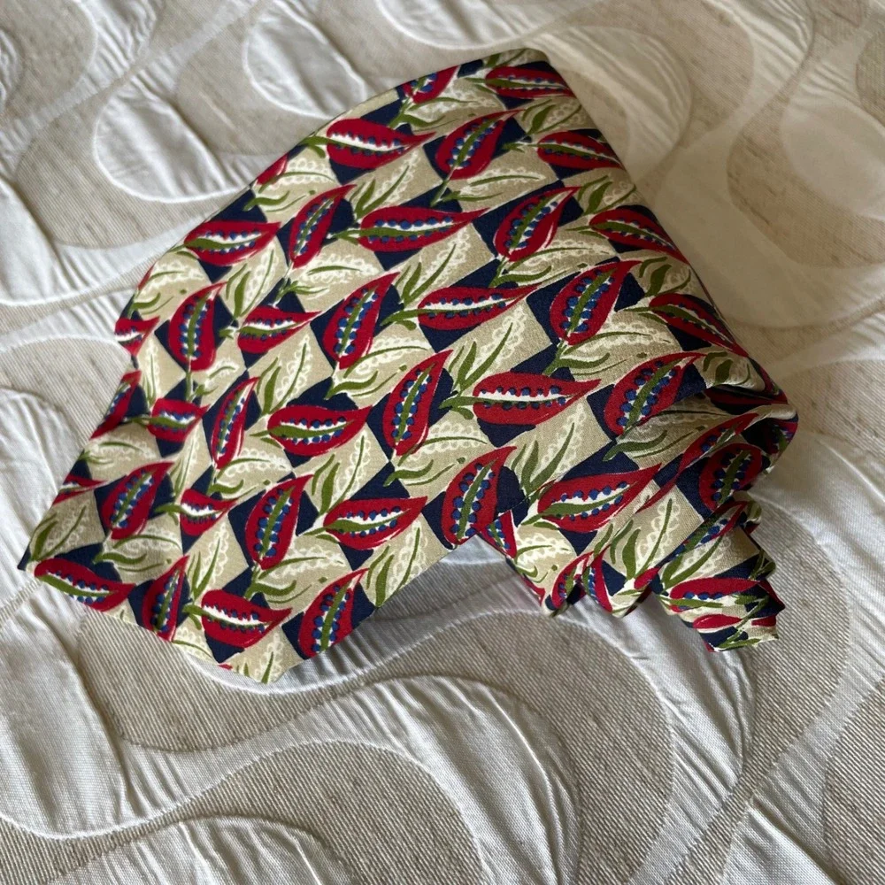 Ungaro Paris Mens Silk Tie Geometric Botanical Red Green Navy Made in Italy